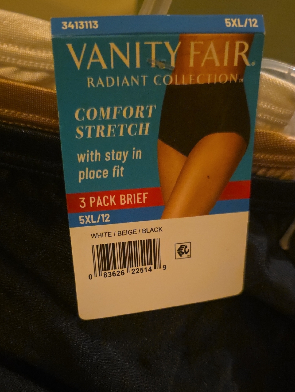 Nwt Vanity Fair 3-Pack Briefs in White, Beige, Black Sz 5x